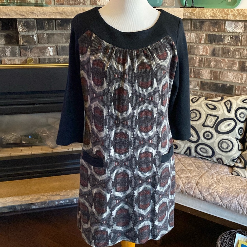 ARYEH vintage look dress / tunic. Front Pockets! Burgundy, gray, black. Size L